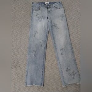 Gray Cross-Patterned Women Jeans